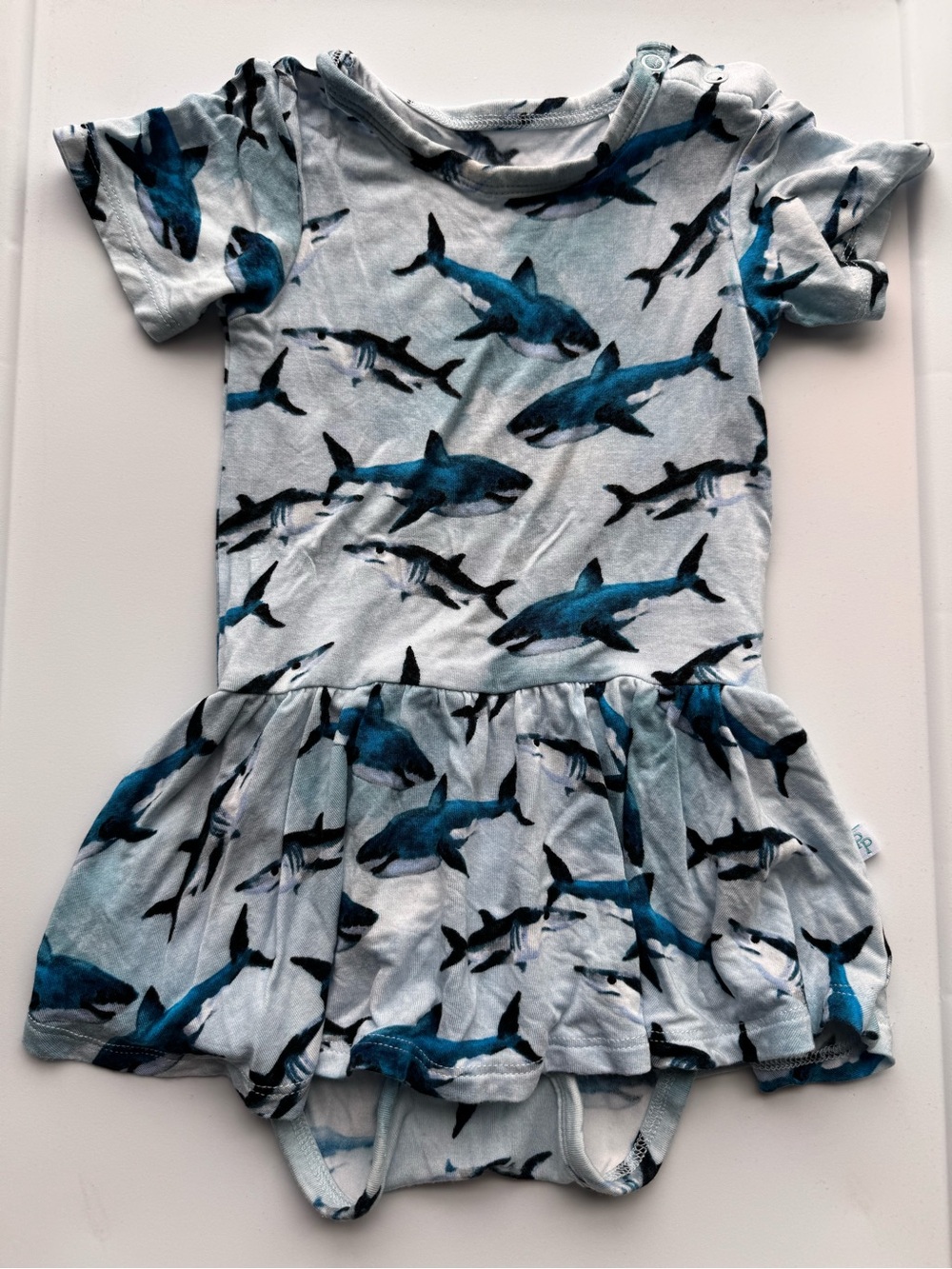 Posh Peanut bodysuit dress 12 - 18 months shark week blue